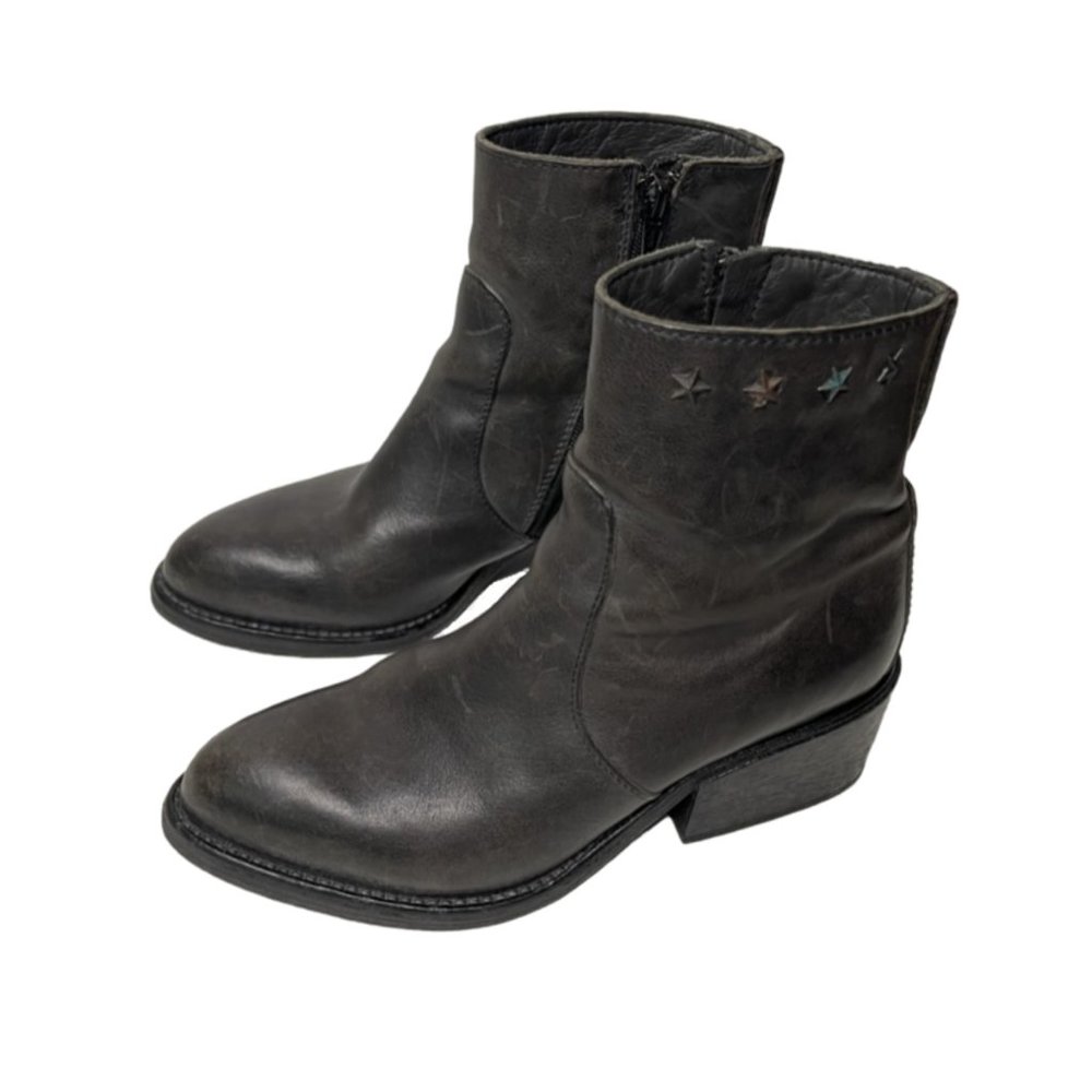 Moma | Italian Distressed Black Leather with Stars Ankle Boots